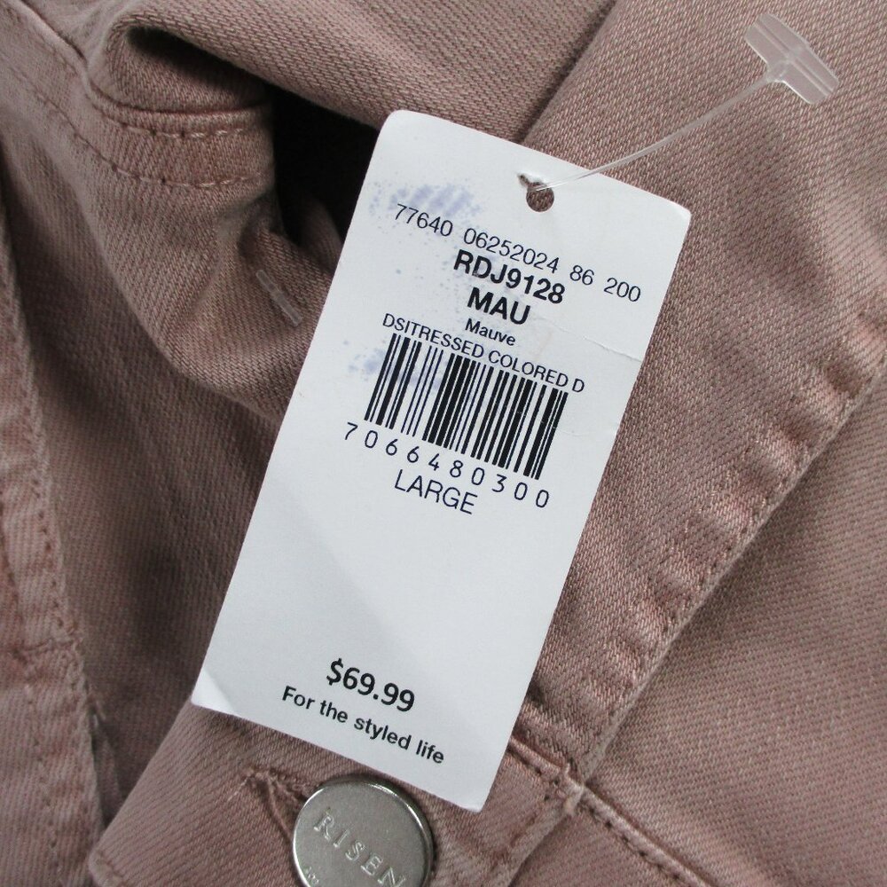 Risen Jacket Womens Large Mauve Pink Deconstructed Distressed Denim Trucker NWT - Picture 6 of 11